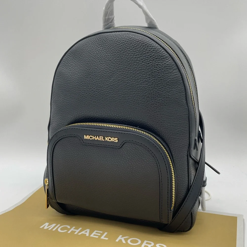 Michael Kors Jaycee Medium Pebbled Leather Backpack Black - Picture 2 of 12